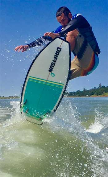 Jumping the Wake on a Driftsun Throwdown Wakesurfer