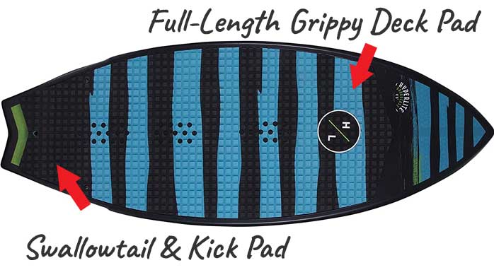 Hyperlite Bradcast Wakesurfer Grippy Deck Pad, Swallowtail and Kick Pad for better Board Control