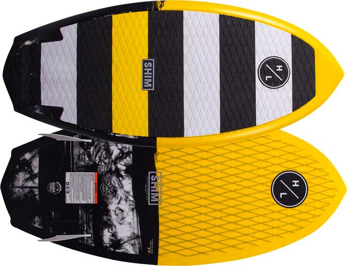 Hyperlite Shim Side View of Top and Bottom with Deck pad, Removable Fins and Graphic Design